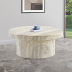 Art Deco Indoor/Outdoor Coffee Table with Fluted Travertine Finish