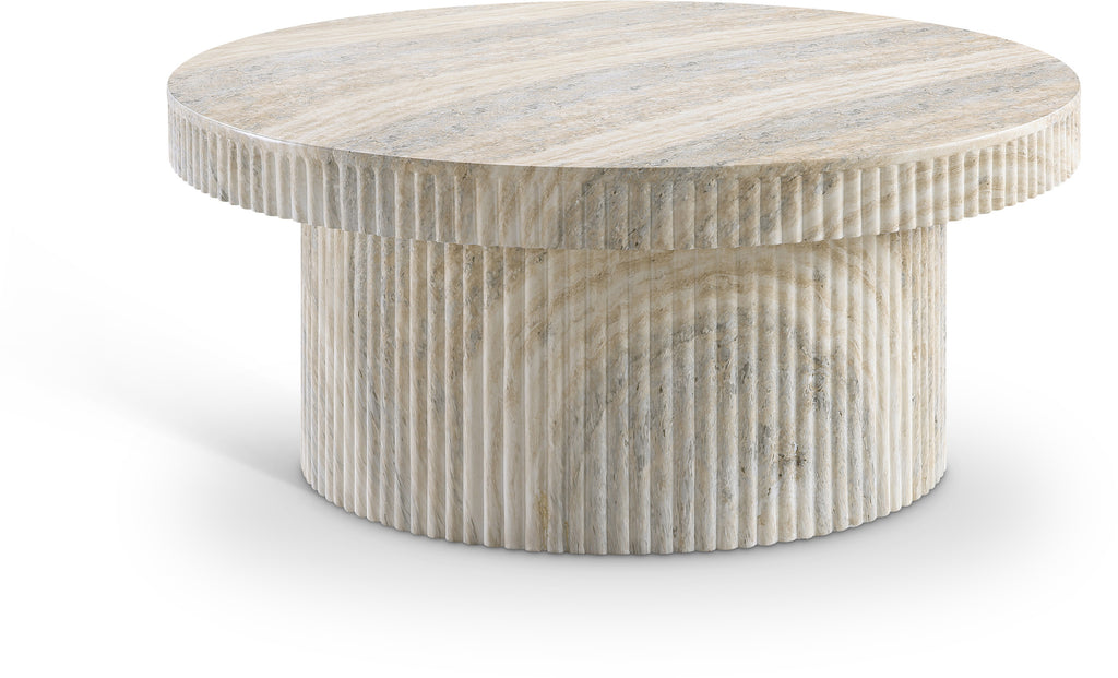 Art Deco Indoor/Outdoor Coffee Table with Fluted Travertine Finish