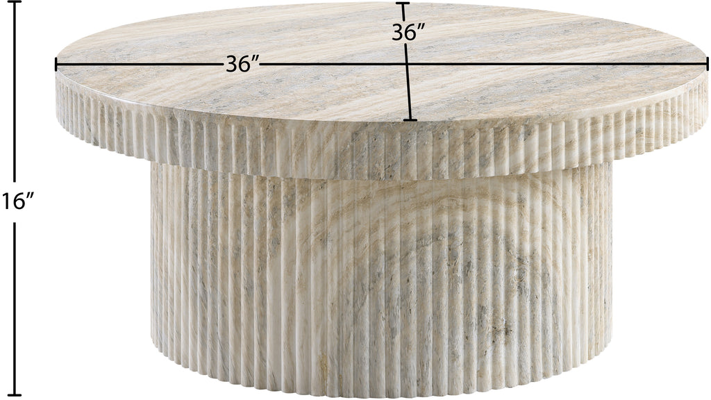 Art Deco Indoor/Outdoor Coffee Table with Fluted Travertine Finish