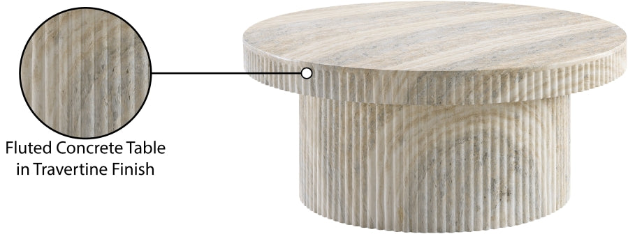 Art Deco Indoor/Outdoor Coffee Table with Fluted Travertine Finish