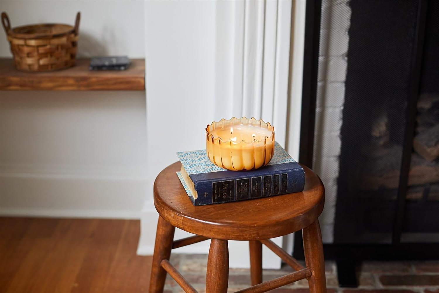 intage Style Ripple Hand Blown Glass Candle, 12-Ounce Golden Ember