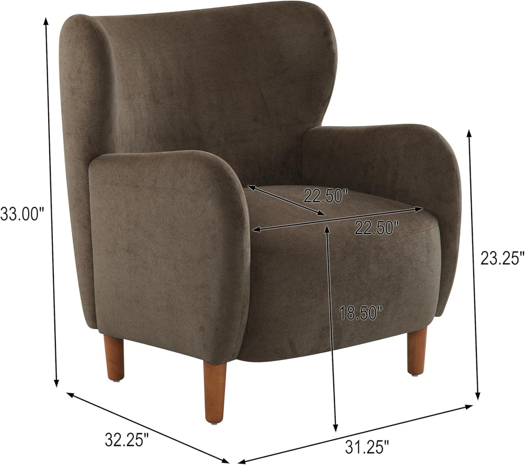 Dolly Mid-Century Modern Velvet Upholstered Wingback Club Chair, Dark Brown