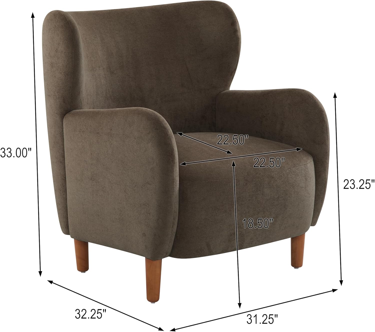 Dolly Mid-Century Modern Velvet Upholstered Wingback Club Chair, Dark Brown