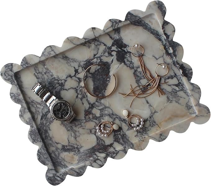 Genuine Calacatta Viola Scalloped Marble Tray