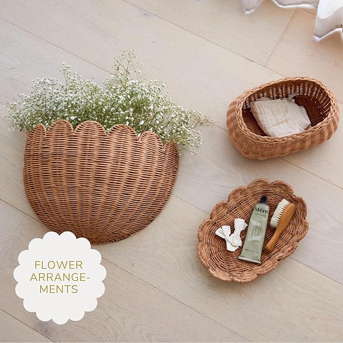 Scalloped Wicker Hanging Basket