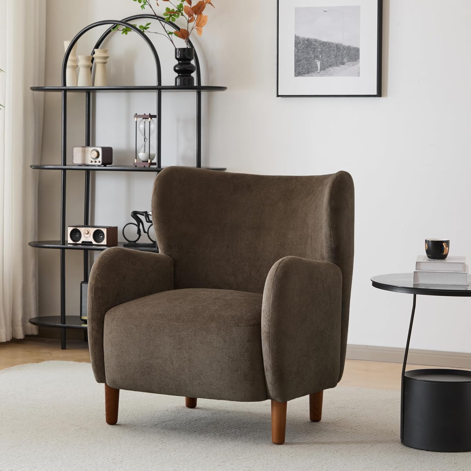 Dolly Mid-Century Modern Velvet Upholstered Wingback Club Chair, Dark Brown