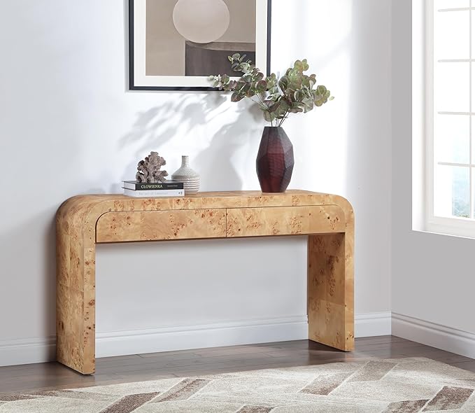 Mid-Century Modern Console Table with Ash Burl Wood