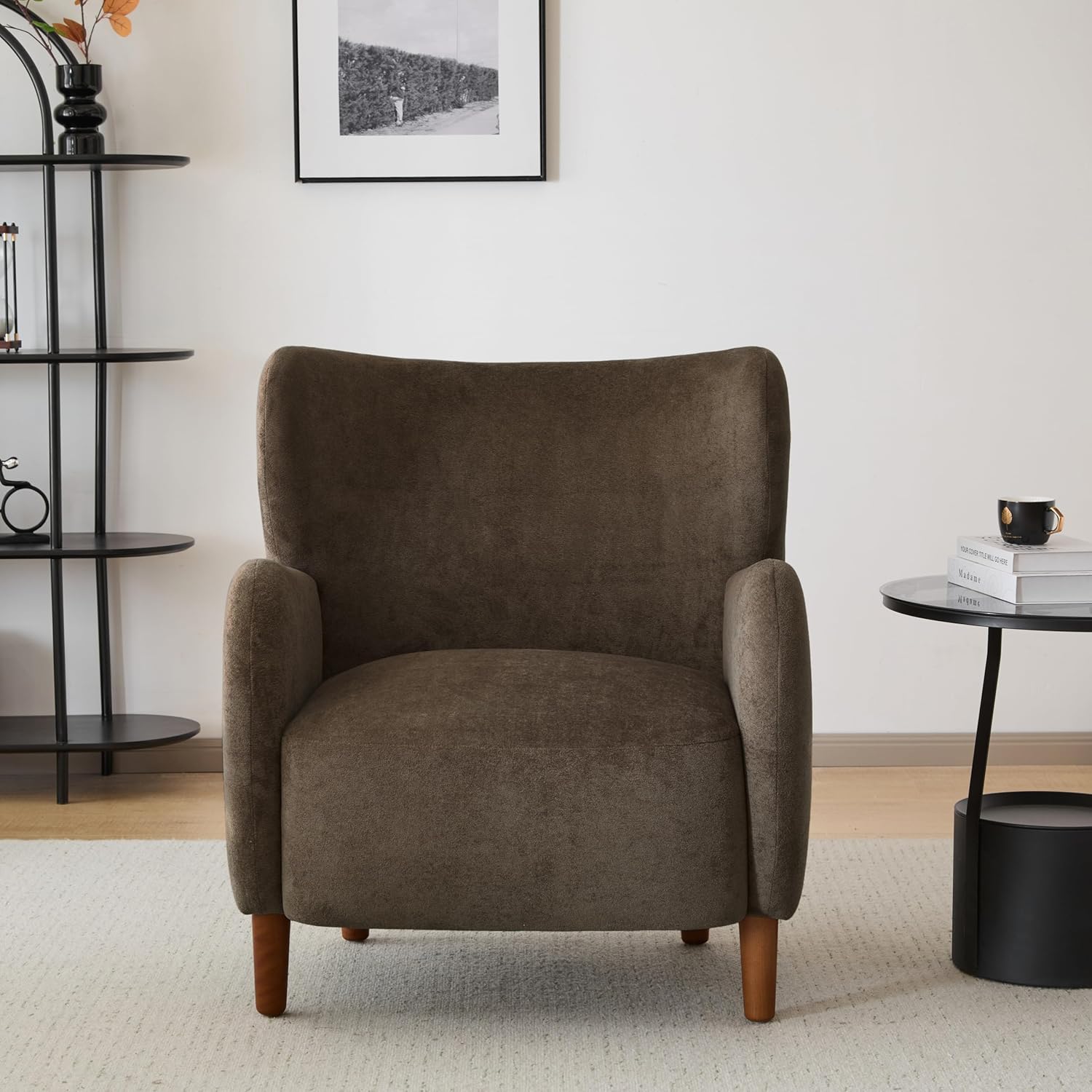 Dolly Mid-Century Modern Velvet Upholstered Wingback Club Chair, Dark Brown