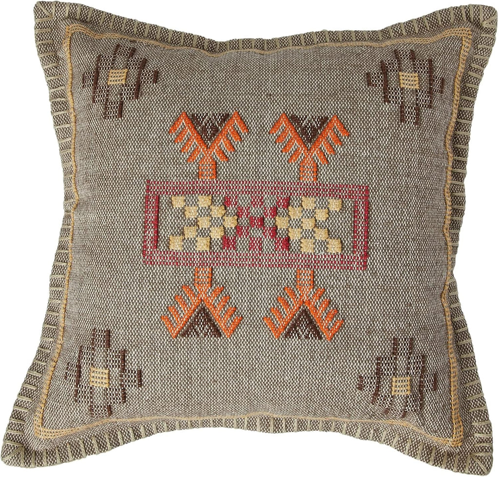 Creative Co-Op Handwoven Cotton Throw Pillow Cover with Geometric Embroidery, Multicolor