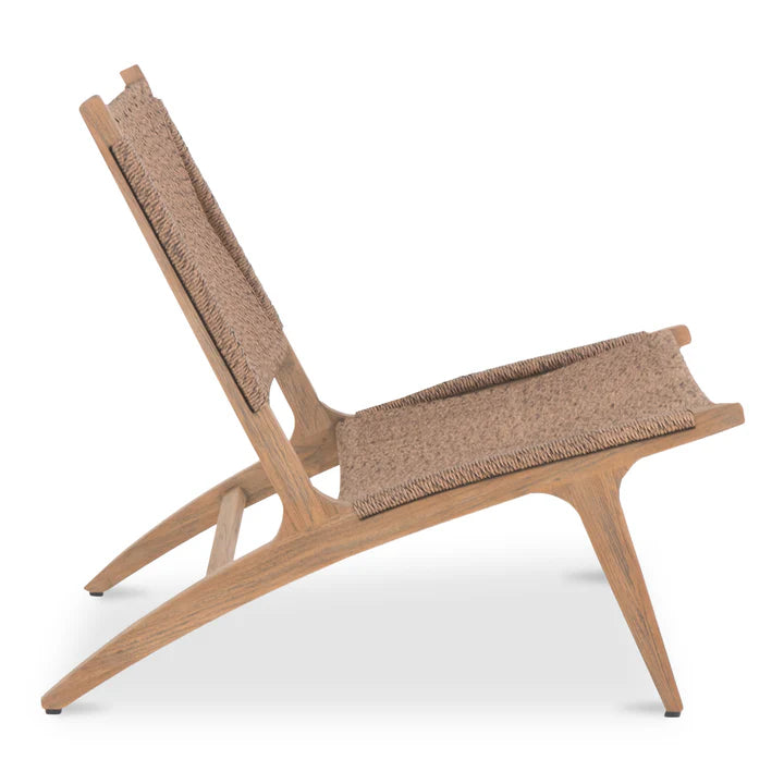 Rowan Lounge Chair, Solid Teak Frame, Faux Hyacinth Woven Seat, Indoor/Outdoor Use, Brown