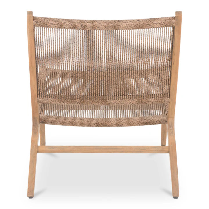 Rowan Lounge Chair, Solid Teak Frame, Faux Hyacinth Woven Seat, Indoor/Outdoor Use, Brown