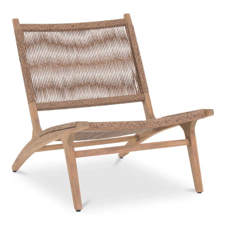 Rowan Lounge Chair, Solid Teak Frame, Faux Hyacinth Woven Seat, Indoor/Outdoor Use, Brown