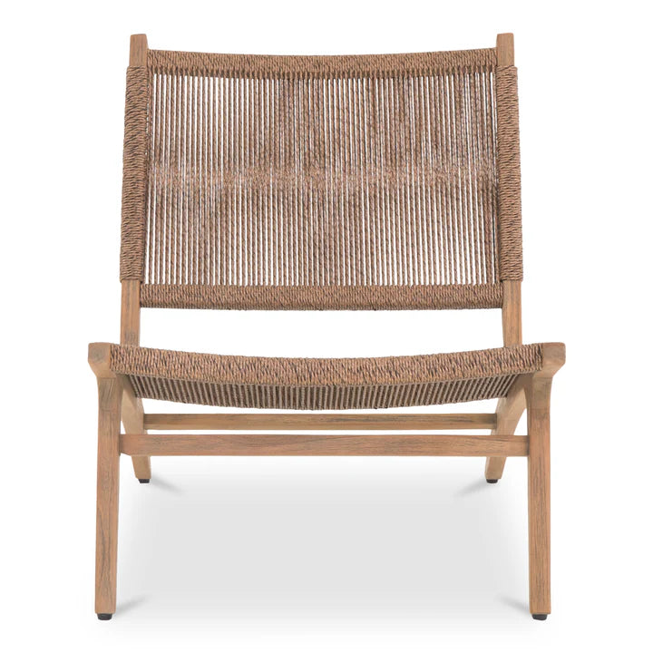 Rowan Lounge Chair, Solid Teak Frame, Faux Hyacinth Woven Seat, Indoor/Outdoor Use, Brown