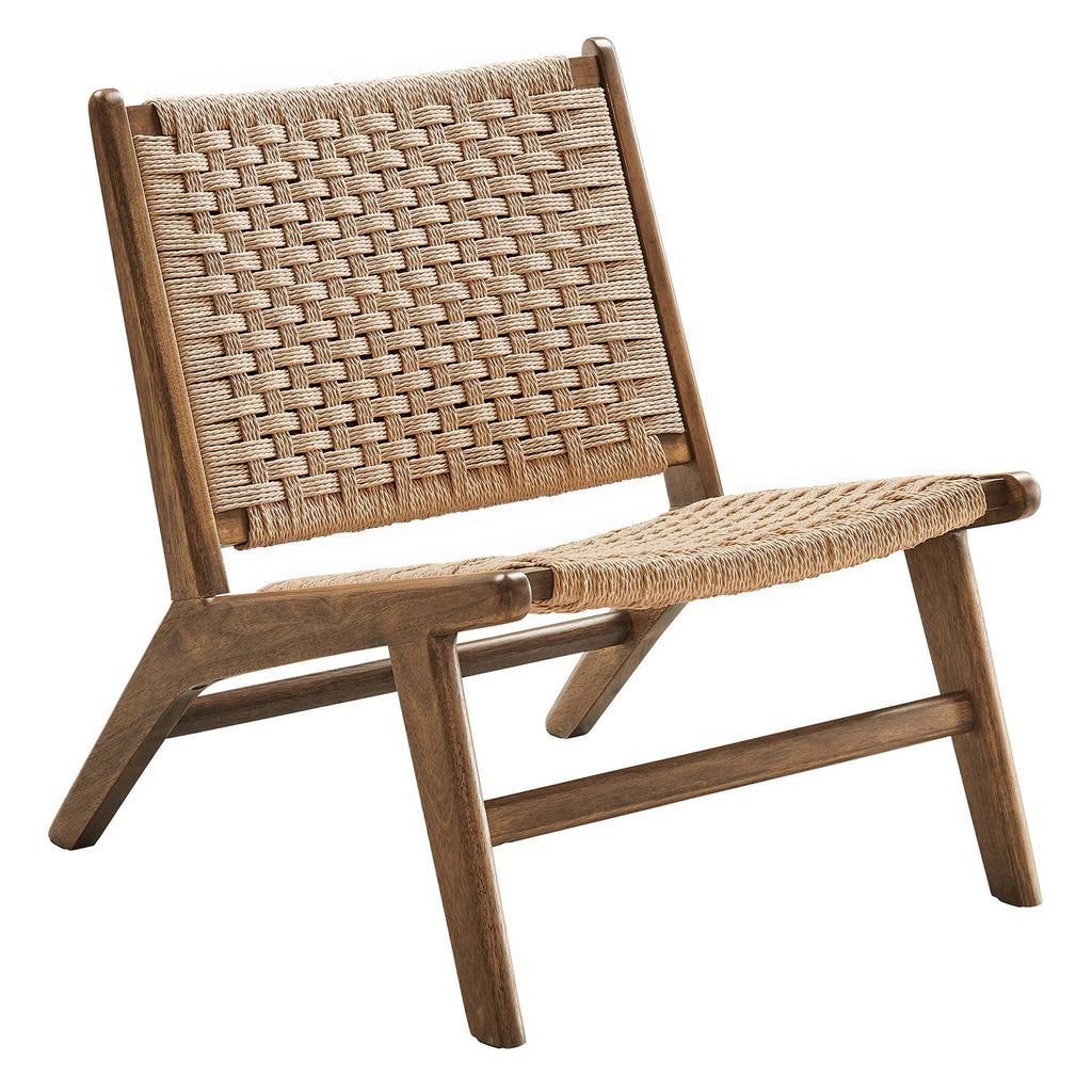 Modway Saoirse Woven Rope Wood Accent Lounge Chair in Walnut Natural