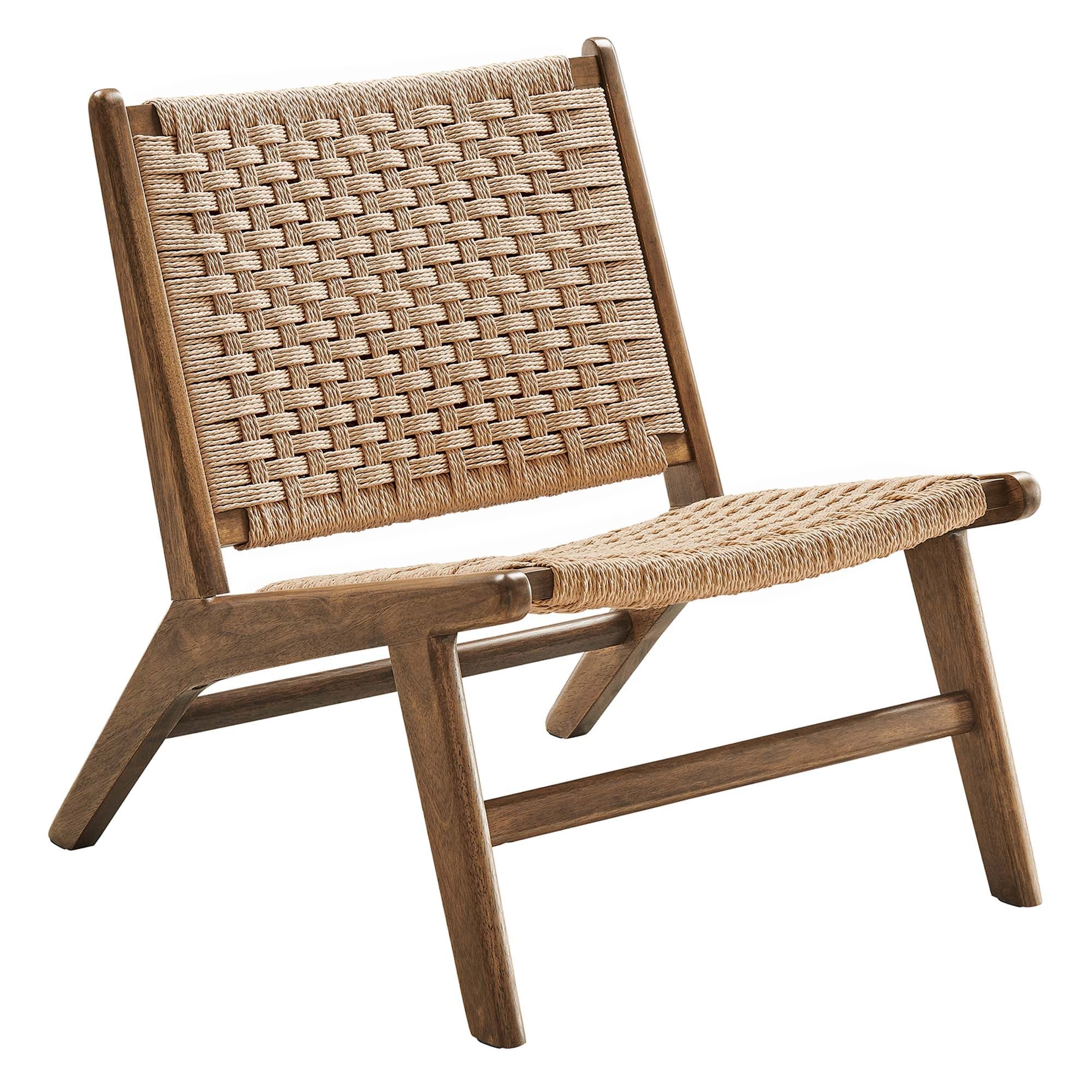 Modway Saoirse Woven Rope Wood Accent Lounge Chair in Walnut Natural