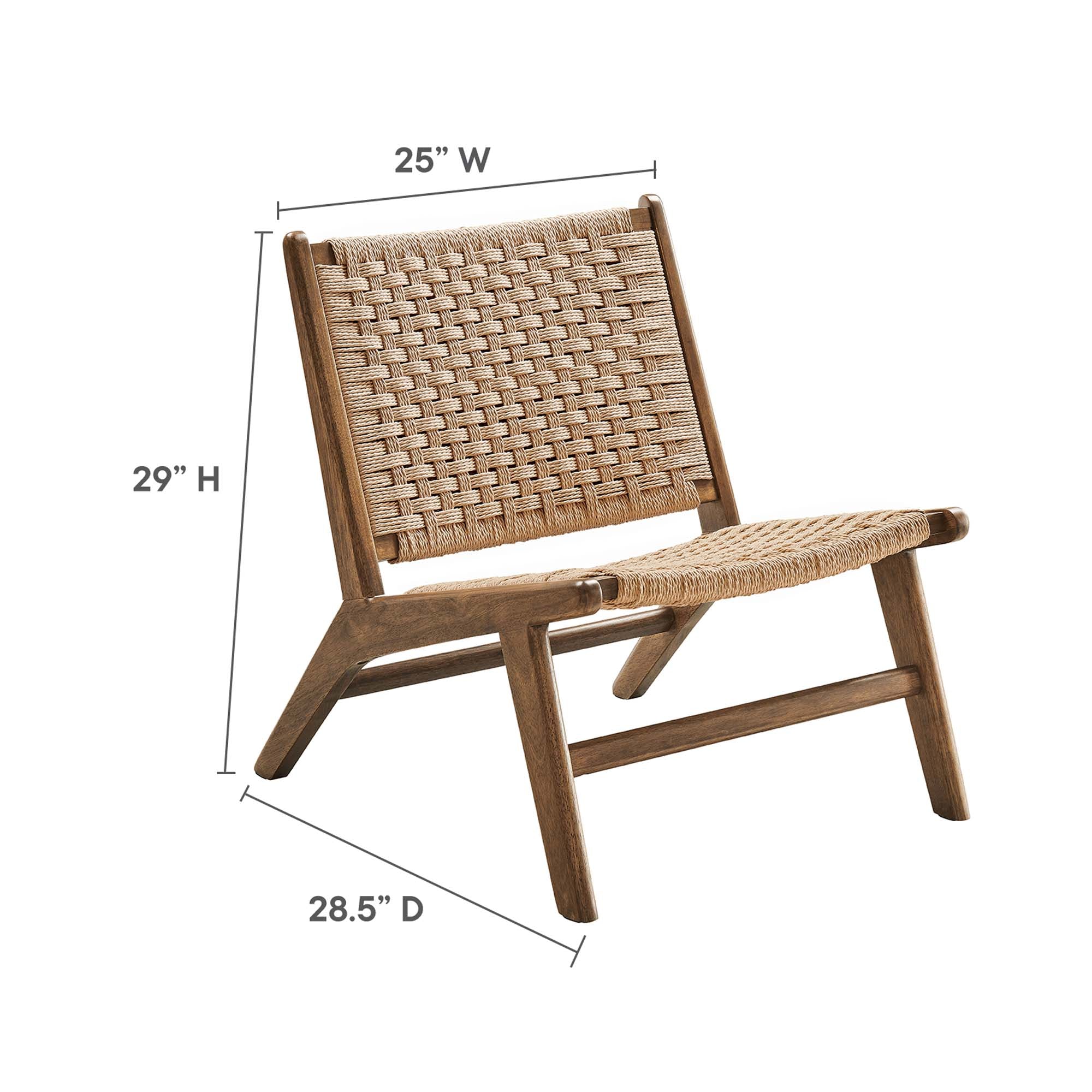 Modway Saoirse Woven Rope Wood Accent Lounge Chair in Walnut Natural