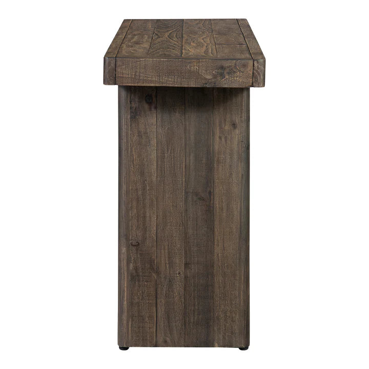 Brannon Console Table, Solid Pinewood, Matte Driftwood Finish, Aged Brown