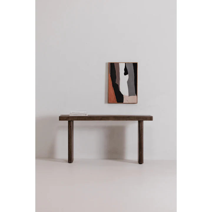 Brannon Console Table, Solid Pinewood, Matte Driftwood Finish, Aged Brown