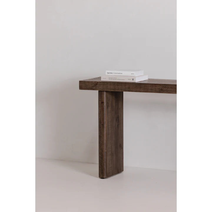 Brannon Console Table, Solid Pinewood, Matte Driftwood Finish, Aged Brown
