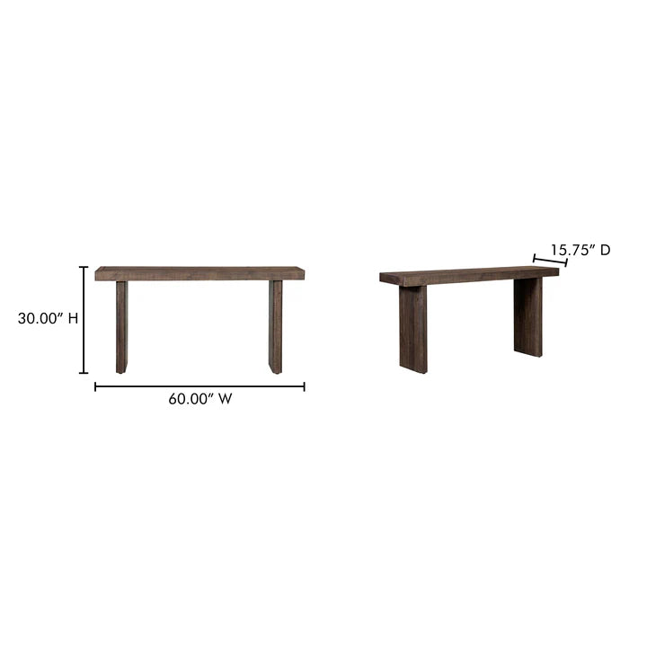 Brannon Console Table, Solid Pinewood, Matte Driftwood Finish, Aged Brown