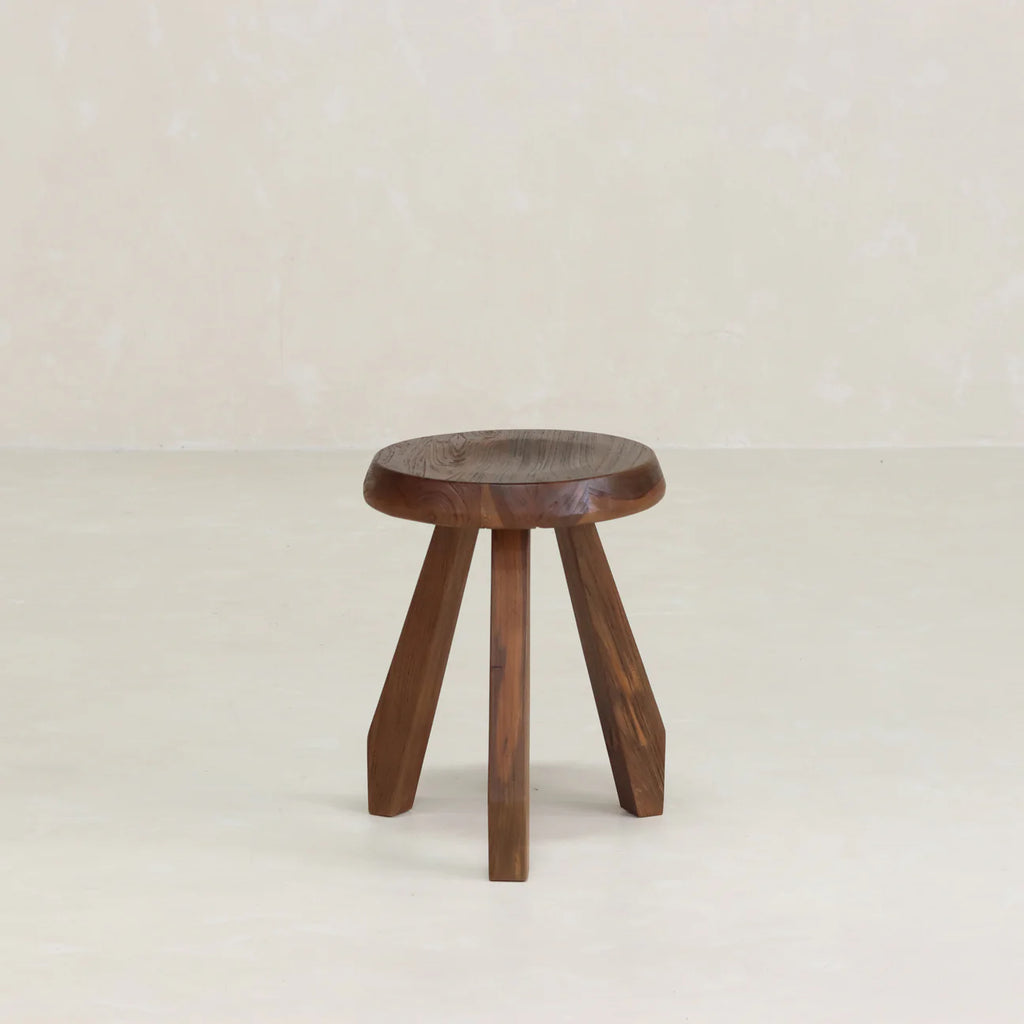 Meribel Milking Stool - Reclaimed Dark Teak Wood