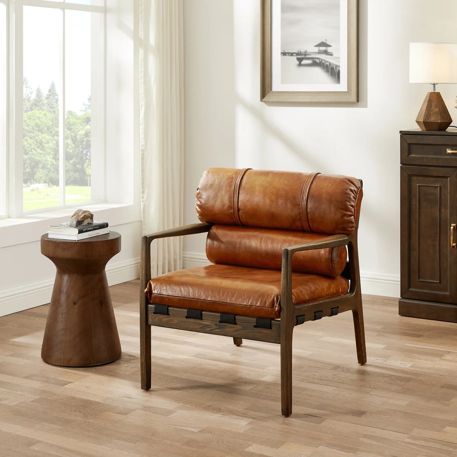 Mid Century Modern Accent Armchair with Ash Wood Frame